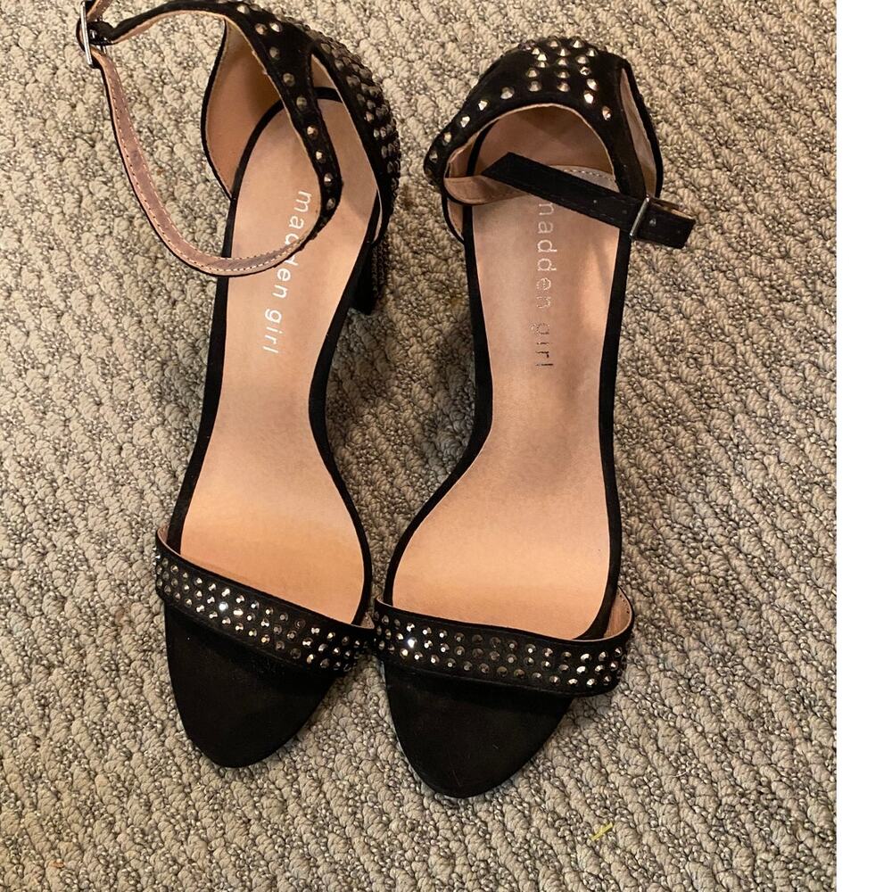 Madden Girl Black Studded Ankle Strap Heels Size 9